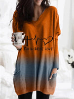 Alphabet Print V-neck Long Sleeves Blouse