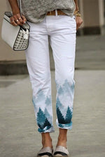 Landscape Print with Pockets Zipper Pants