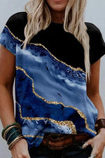 Marbling Print Crew Neck Short Sleeves T-shirt