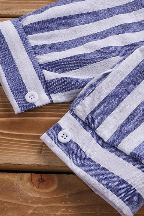 Stripe Print Collared Buttons Long Sleeves Blouse