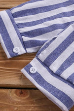 Stripe Print Collared Buttons Long Sleeves Blouse