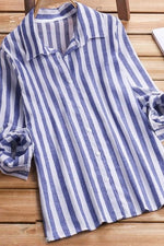 Stripe Print Collared Buttons Long Sleeves Blouse