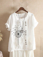 Musical Note Print Buttons Short Sleeves T-shirt
