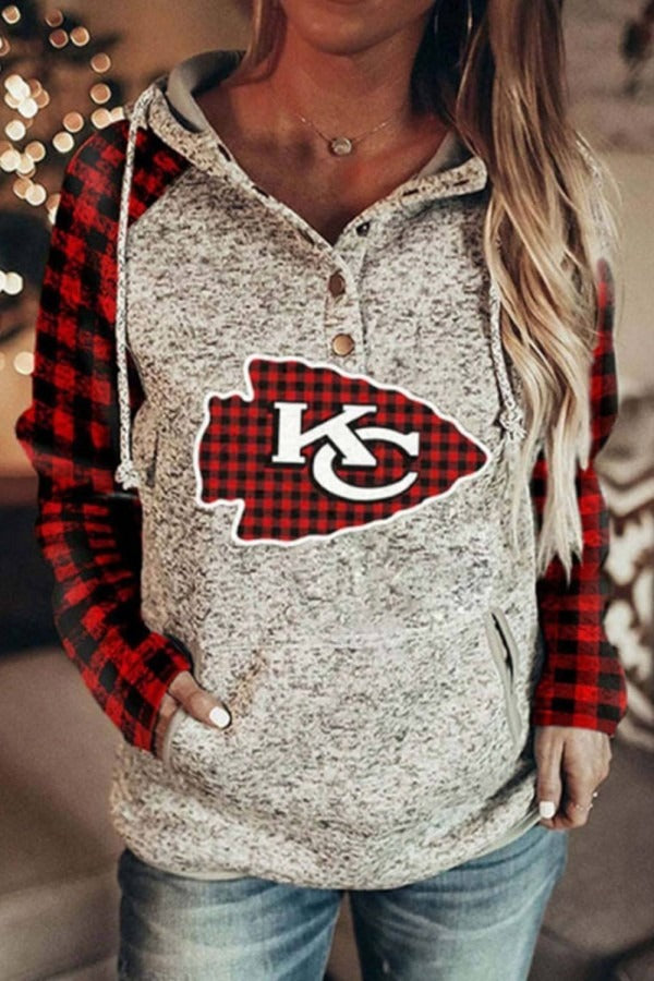 Plaid Print Hooded Long Sleeves Sweatshirt
