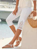 Solid Color Casual with Pockets Lace Tight Pants