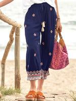 Ethnic Tribal Print Sashes Elastic Waist Loose Pants