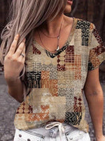 Geometric Print V-neck Short Sleeves T-shirt