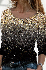 Glitter Print Round Neck Long Sleeves Sweatshirt