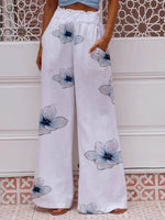 Floral Print with Pockets Elastic Waist Wide Leg Pants