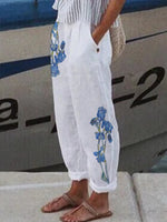 Irises Print with Pockets Casual Loose Pants