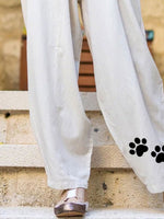 Cat Print with Pockets Casual Elastic Waist Pants