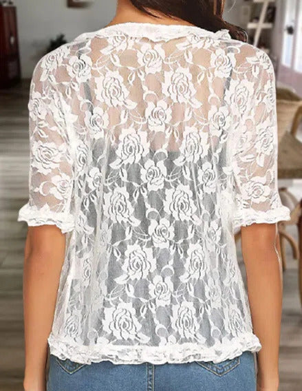Floral Lace Half Sleeves Casual Shawl