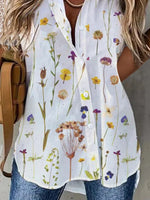 Floral Print Lapel Buttons Short Sleeves Blouse