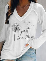 Dandelion Print V-neck Long Sleeves Sweatshirt