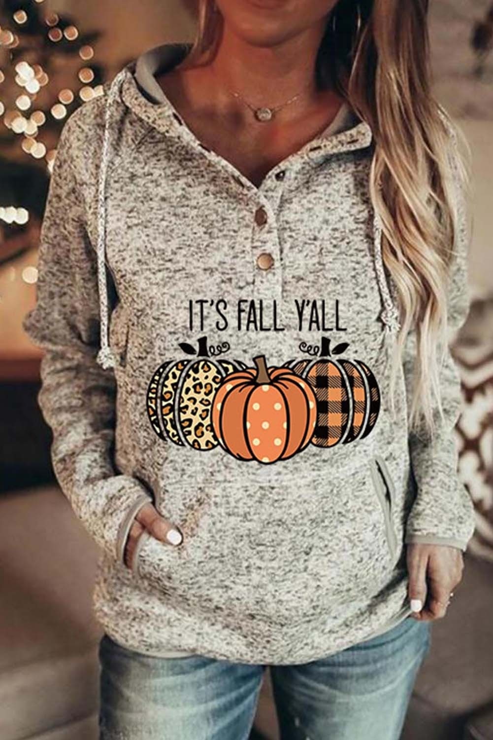 Pumpkin Print Hooded Long Sleeves Sweatshirt