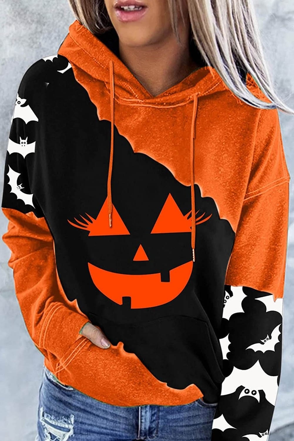 Halloween Print Hooded Long Sleeves Sweatshirt