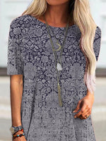Tribal Print Boat Neck Short Sleeves Long T-shirt