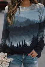 Landscape Print Crew Neck Long Sleeves Sweatshirt
