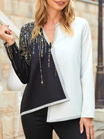 Color Block V-neck Casual Print Long Sleeves Coat