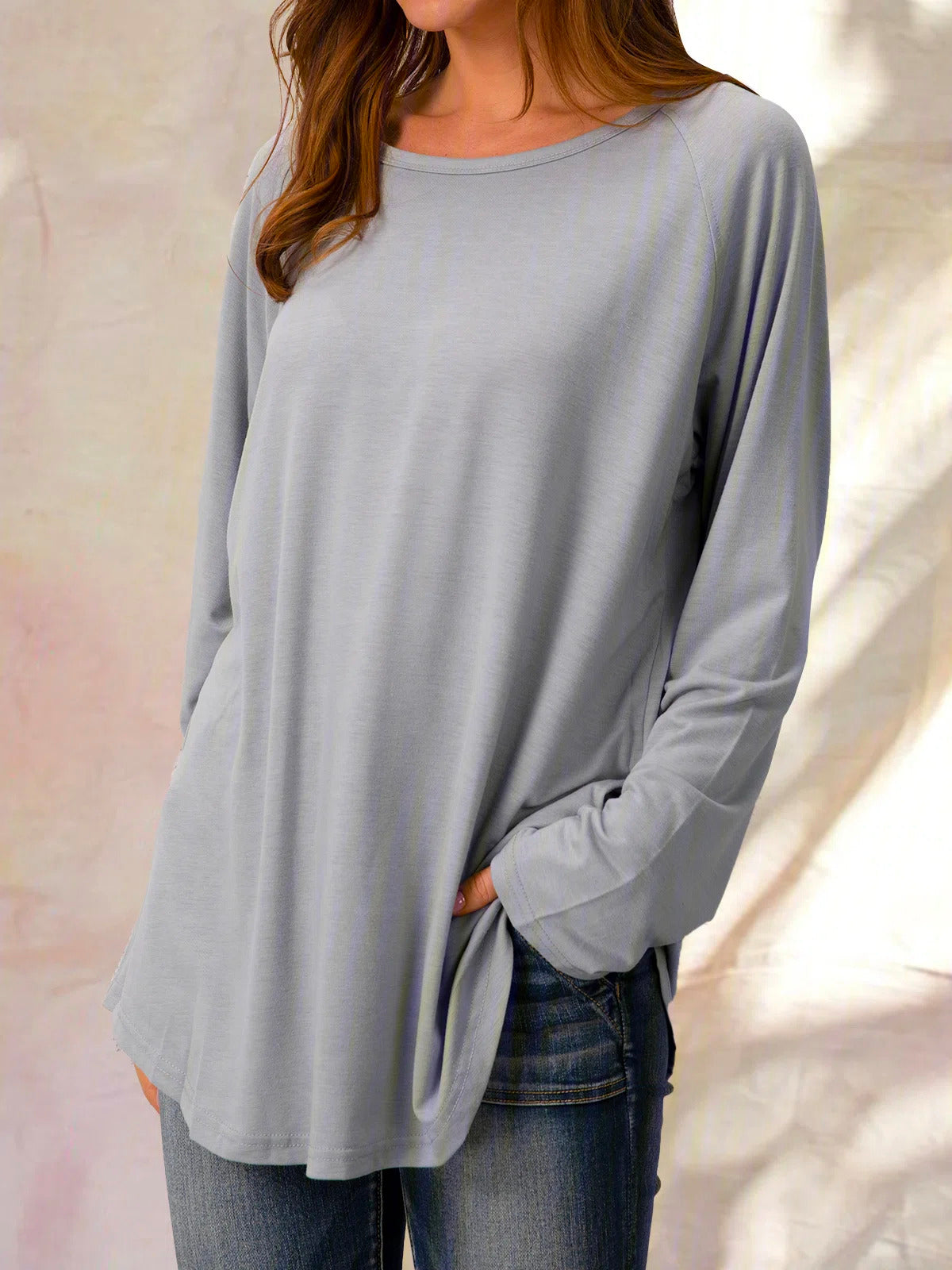 Solid Color Boat Neck Casual Long Sleeves Sweatshirt