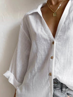 Solid Color Collared Buttons Long Sleeves Blouse