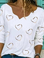 Heart-shaped Print V-neck Long Sleeves Sweatshirt