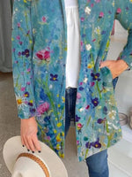 Floral Print Collared Casual Long Sleeves Coat