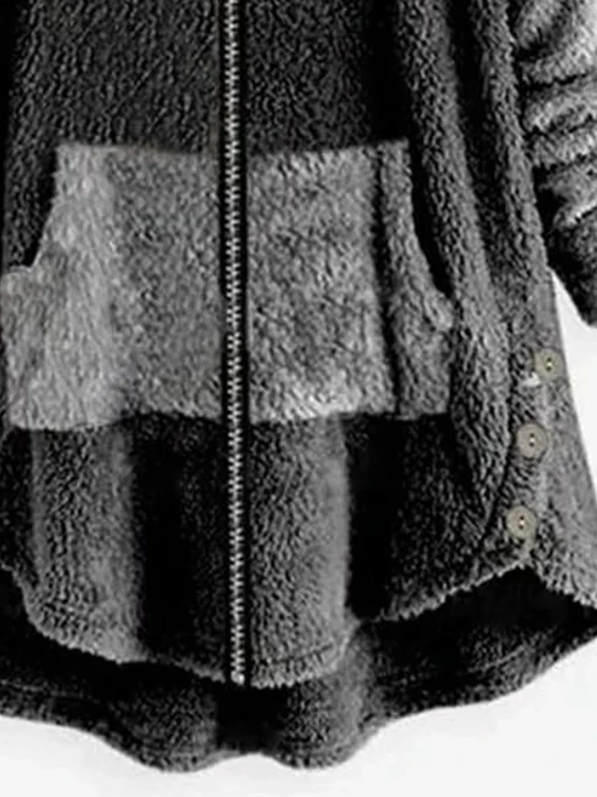 Plain Hooded Zipper Long Sleeves Warm Coat