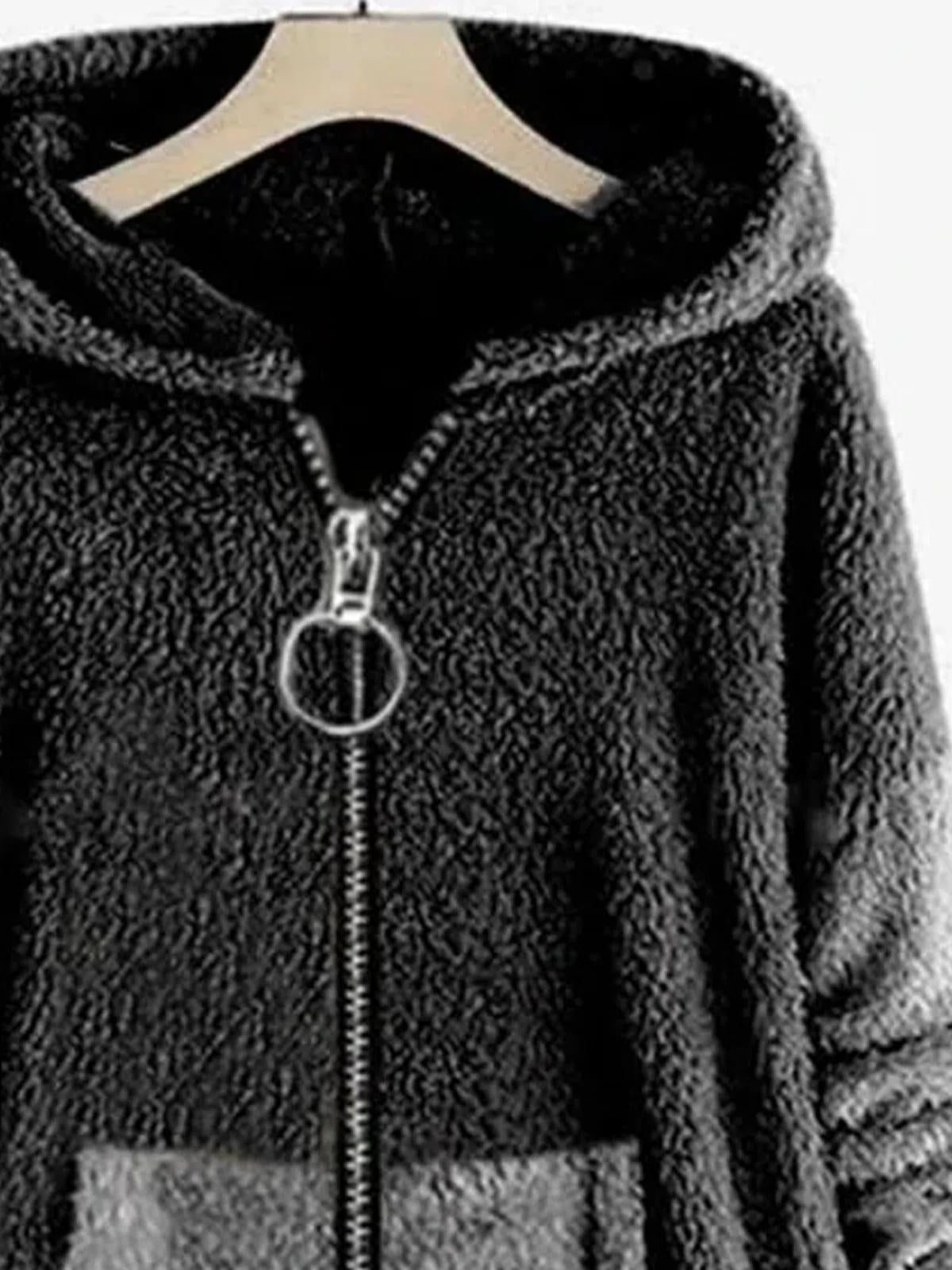 Plain Hooded Zipper Long Sleeves Warm Coat
