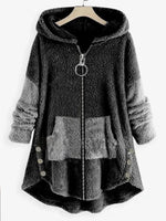 Plain Hooded Zipper Long Sleeves Warm Coat