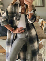 Plaid Lapel Long Sleeves Buttons Long Shirts Jacket