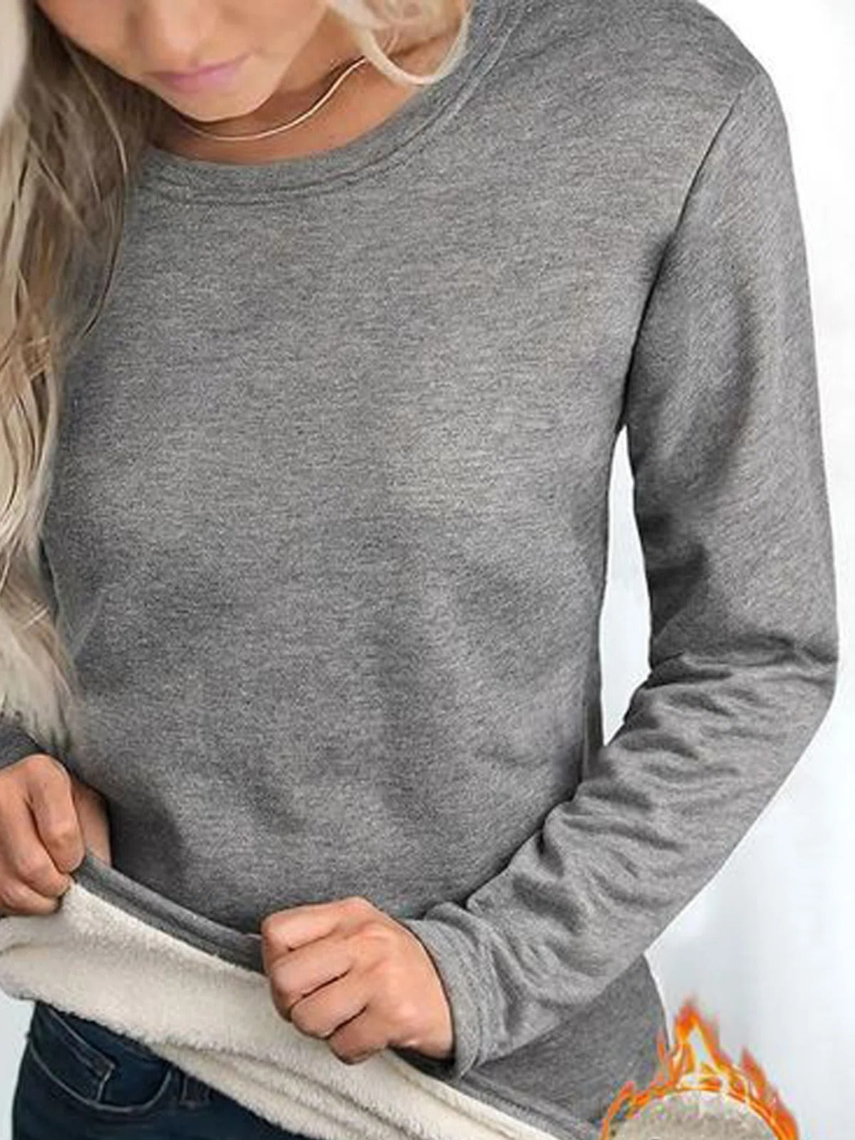 Plain Crew Neck Long Sleeves Plush Thermal Underwear