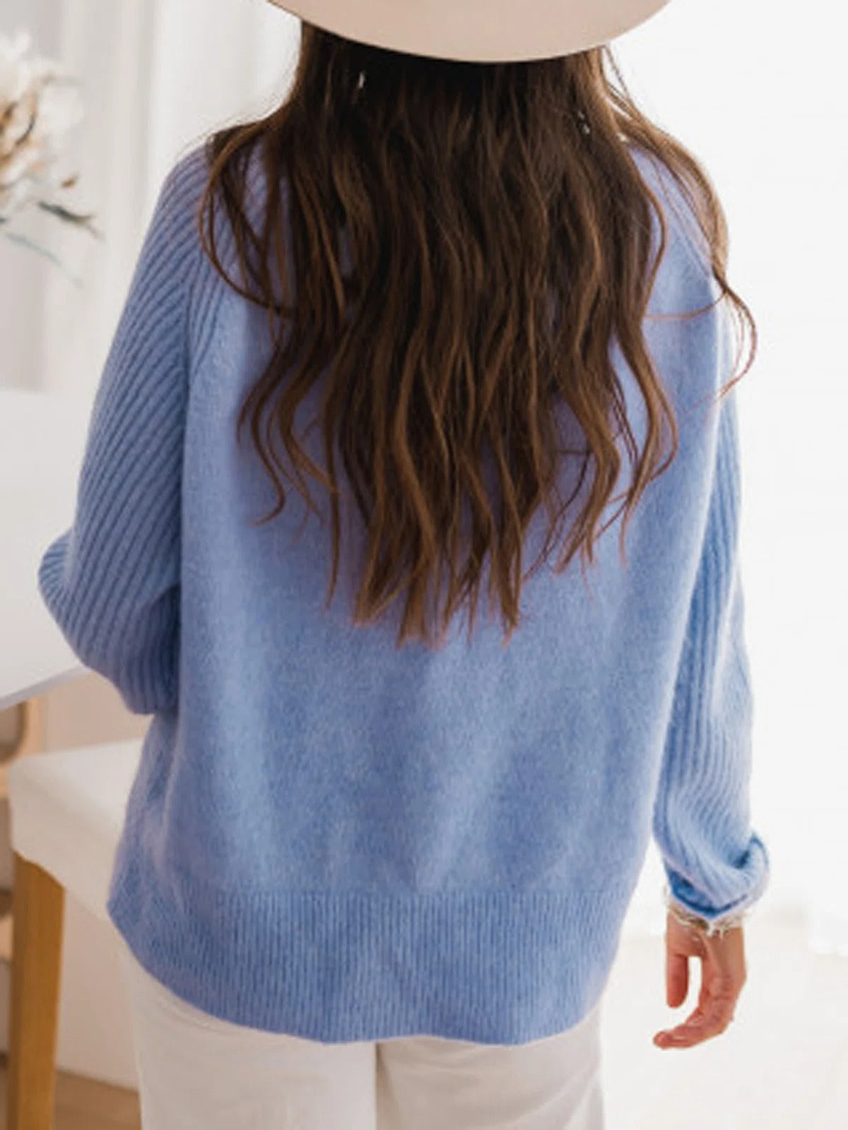 Solid Color Round Neck Long Sleeves Sweater