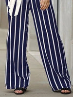 Stripe Print with Pockets Casual Wide Leg Pants