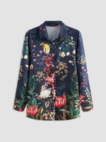 Floral Print Collared Buttons Long Sleeves Blouse