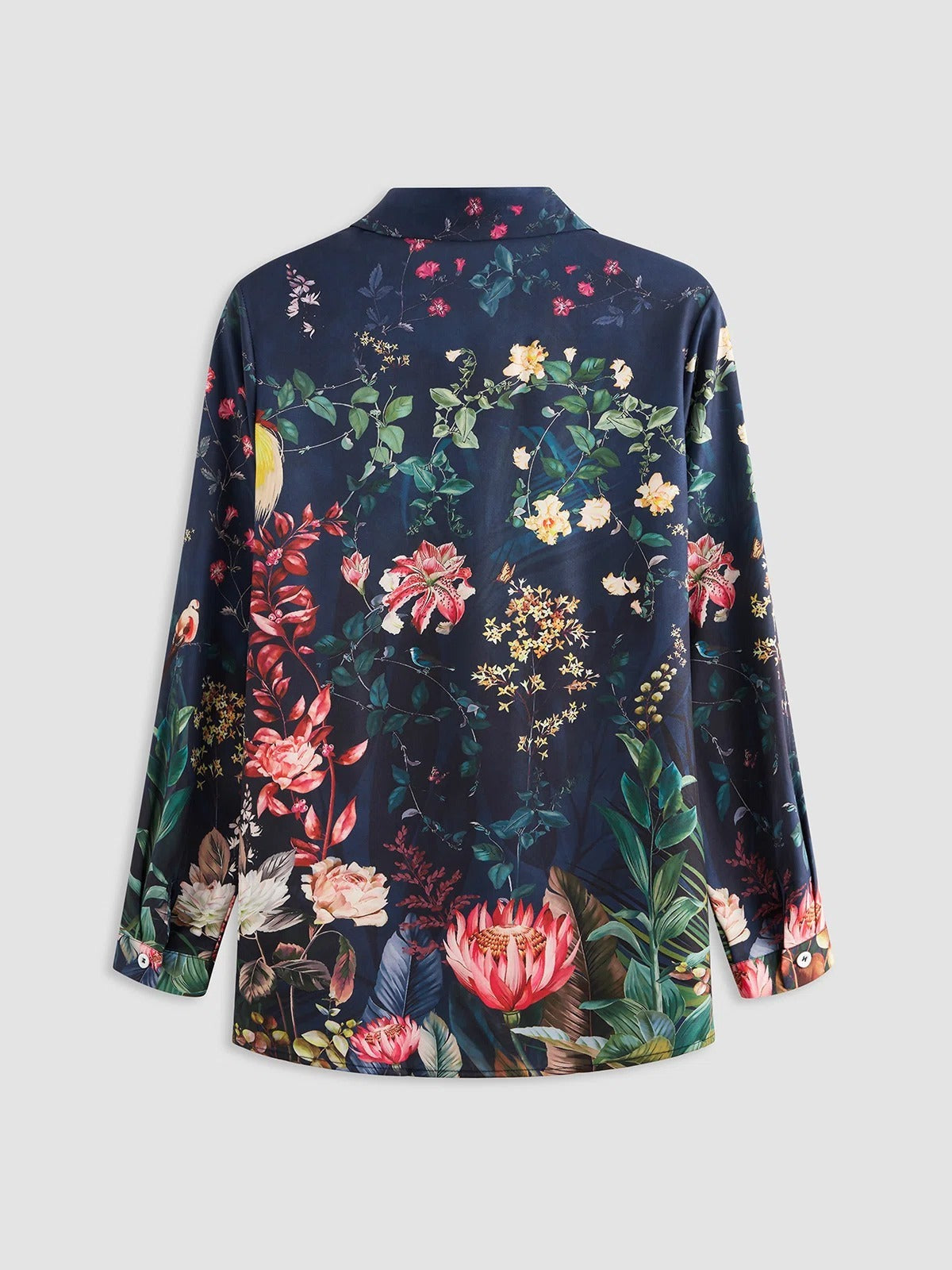 Floral Print Collared Buttons Long Sleeves Blouse