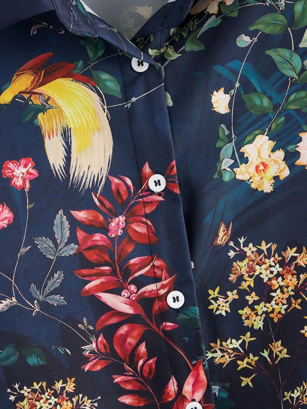 Floral Print Collared Buttons Long Sleeves Blouse