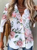 Floral Print V-neck Buttons Casual Long Sleeves Blouse
