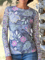 Chic Floral Print Round Neck Long Sleeves Sweatshirt