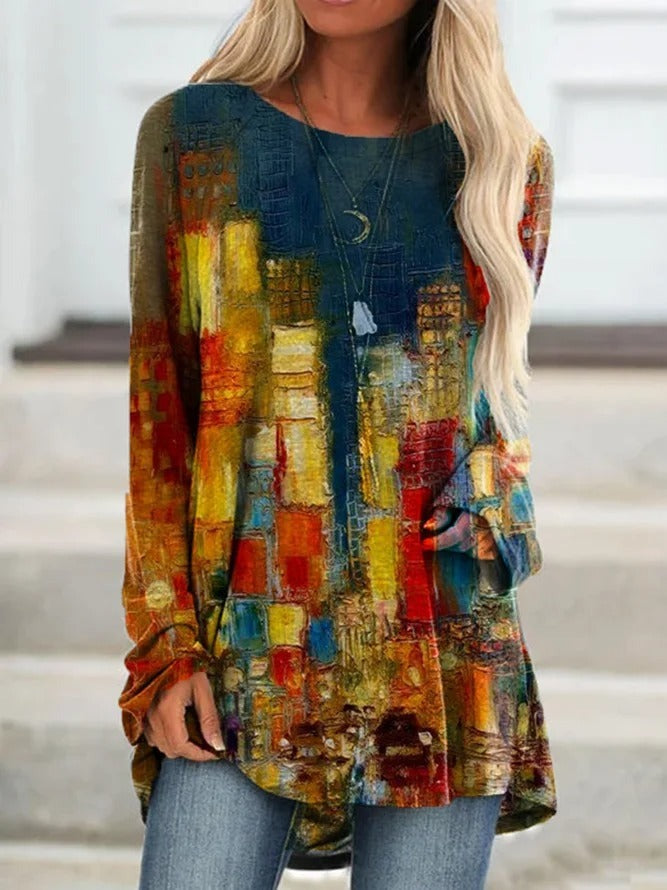 Chic Tie-dye Print Boat Neck Long Sleeves Sweatshirt