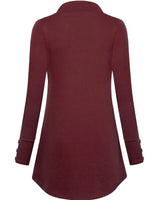Solid Color V-neck Buttons Elegant Long Sleeves Blouse