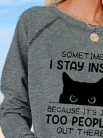 Cat Letter Print Round Neck Long Sleeves Sweatshirt