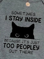 Cat Letter Print Round Neck Long Sleeves Sweatshirt