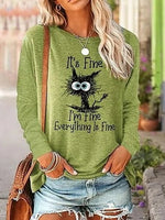Cat Letter Print Crew Neck Long Sleeves Sweatshirt