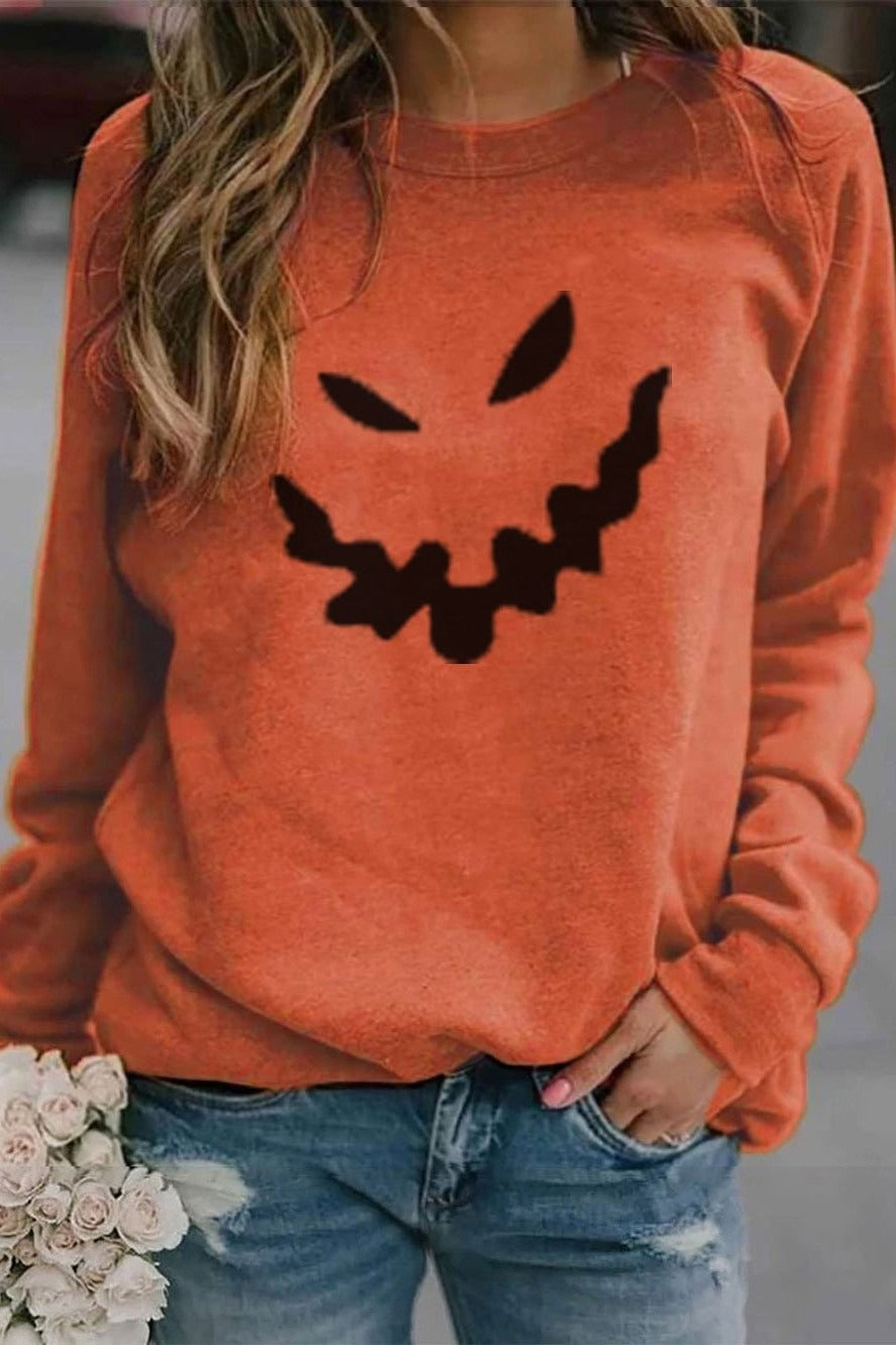 Halloween Pumpkin Print Casual Long Sleeves Sweatshirt