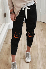 Halloween Pumpkin Print Casual with Pockets Pants