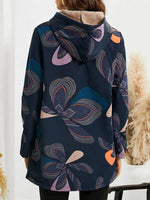 Floral Print Hooded Long Sleeves Plush Warm Coat