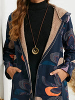 Floral Print Hooded Long Sleeves Plush Warm Coat