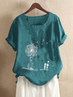 Dandelion Print Crew Neck Short Sleeves T-shirt