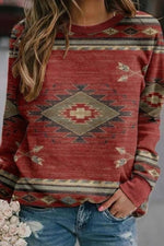 Geometric Print Round Neck Long Sleeves Sweatshirt